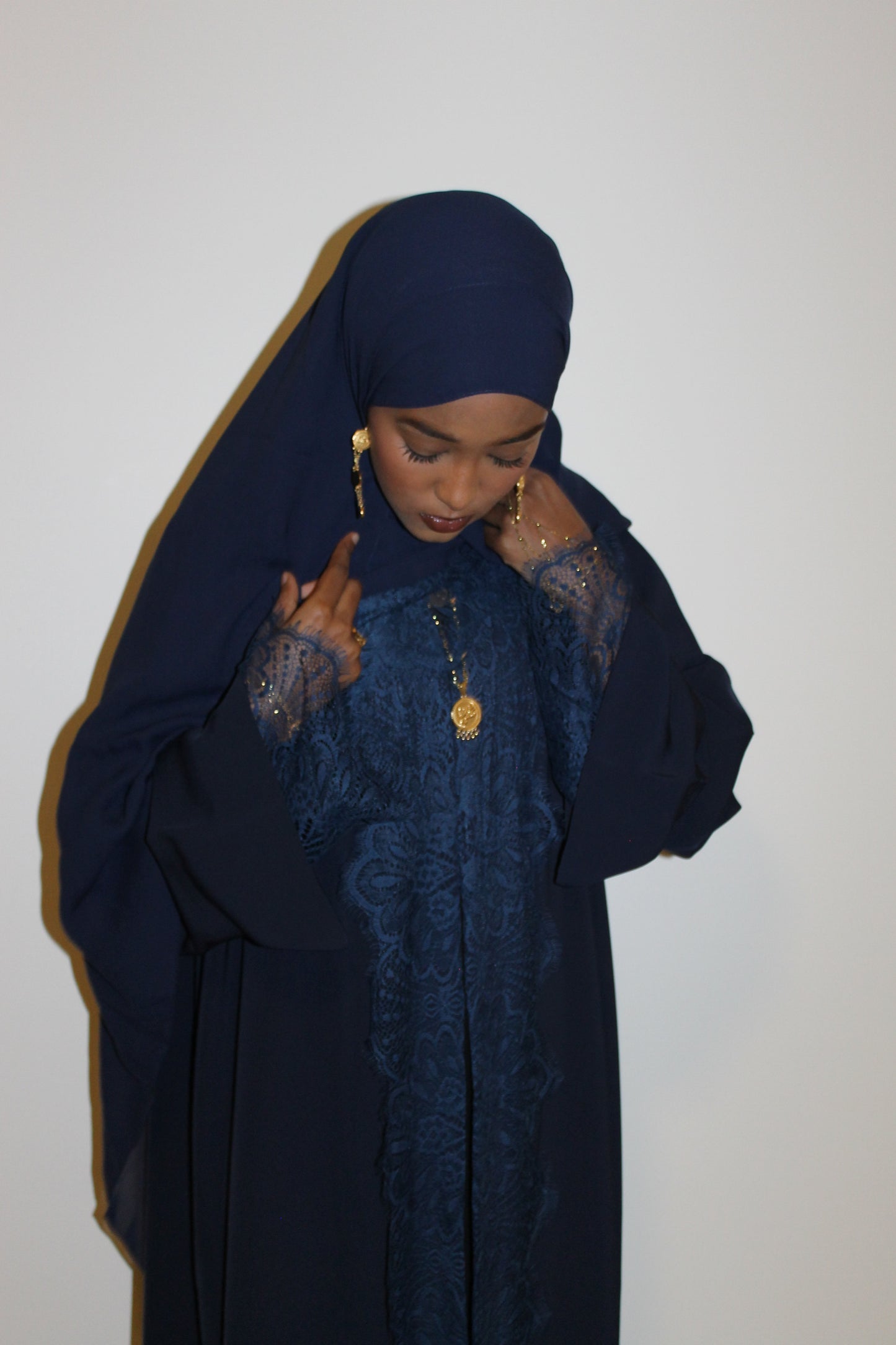 Dark blue-open abaya