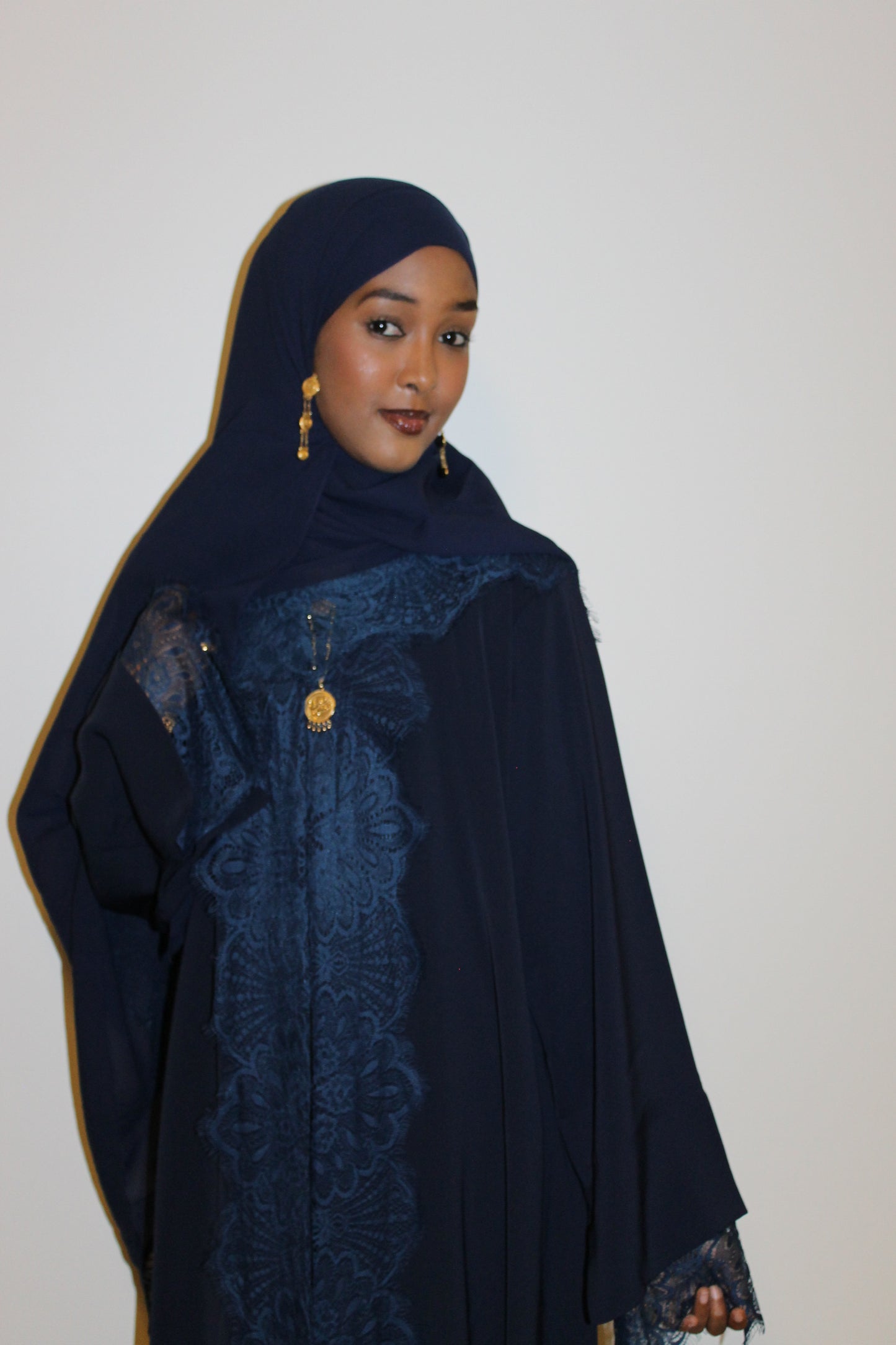 Dark blue-open abaya