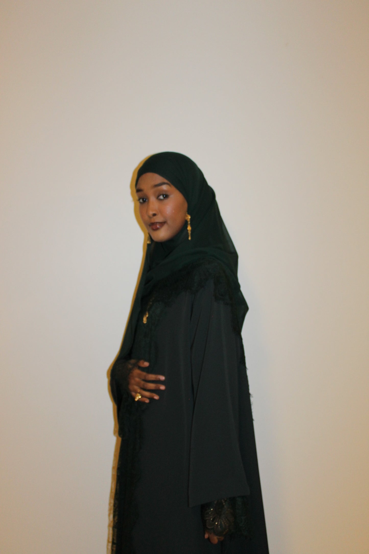 Forest green-open abaya