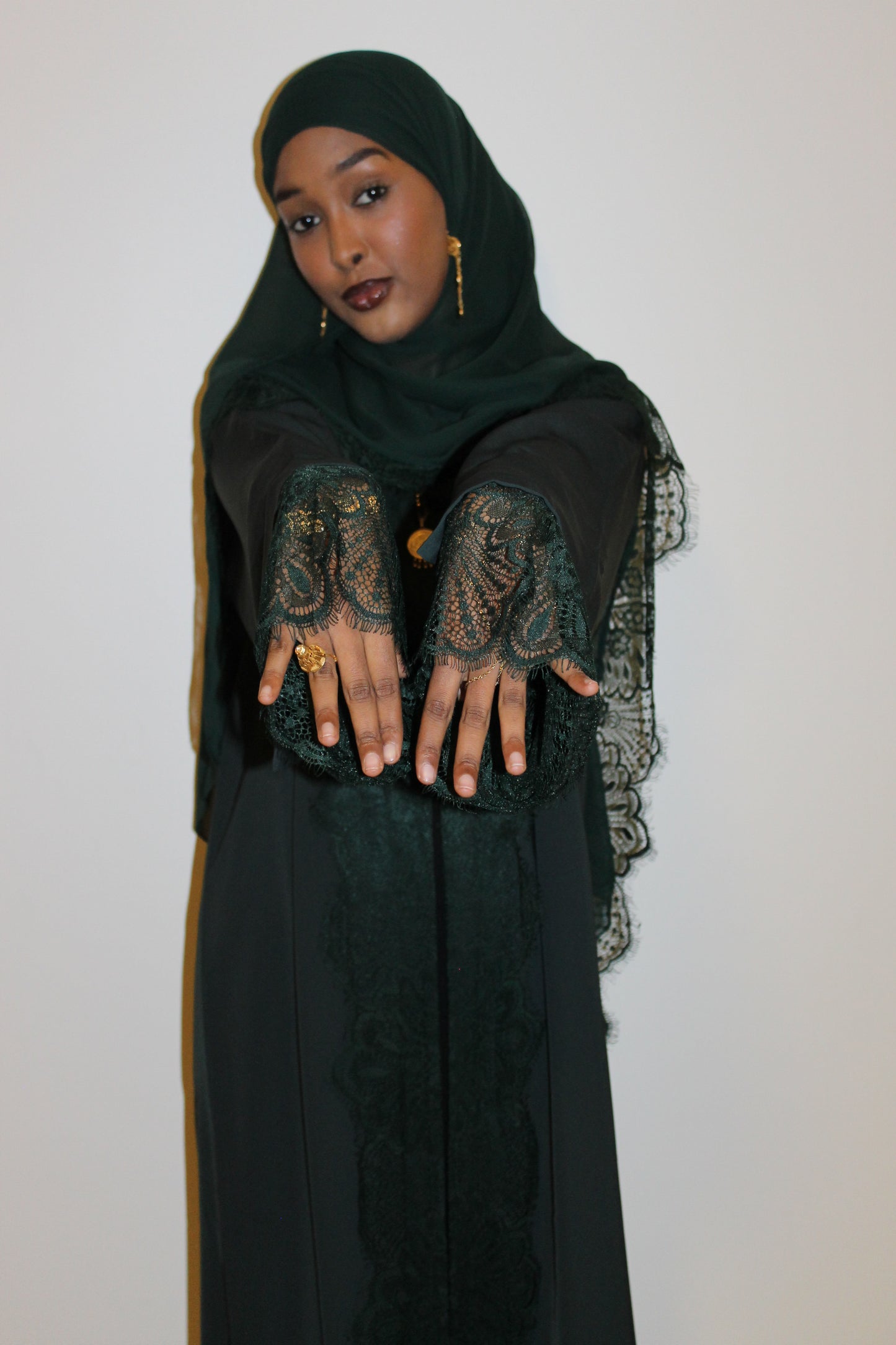Forest green-open abaya