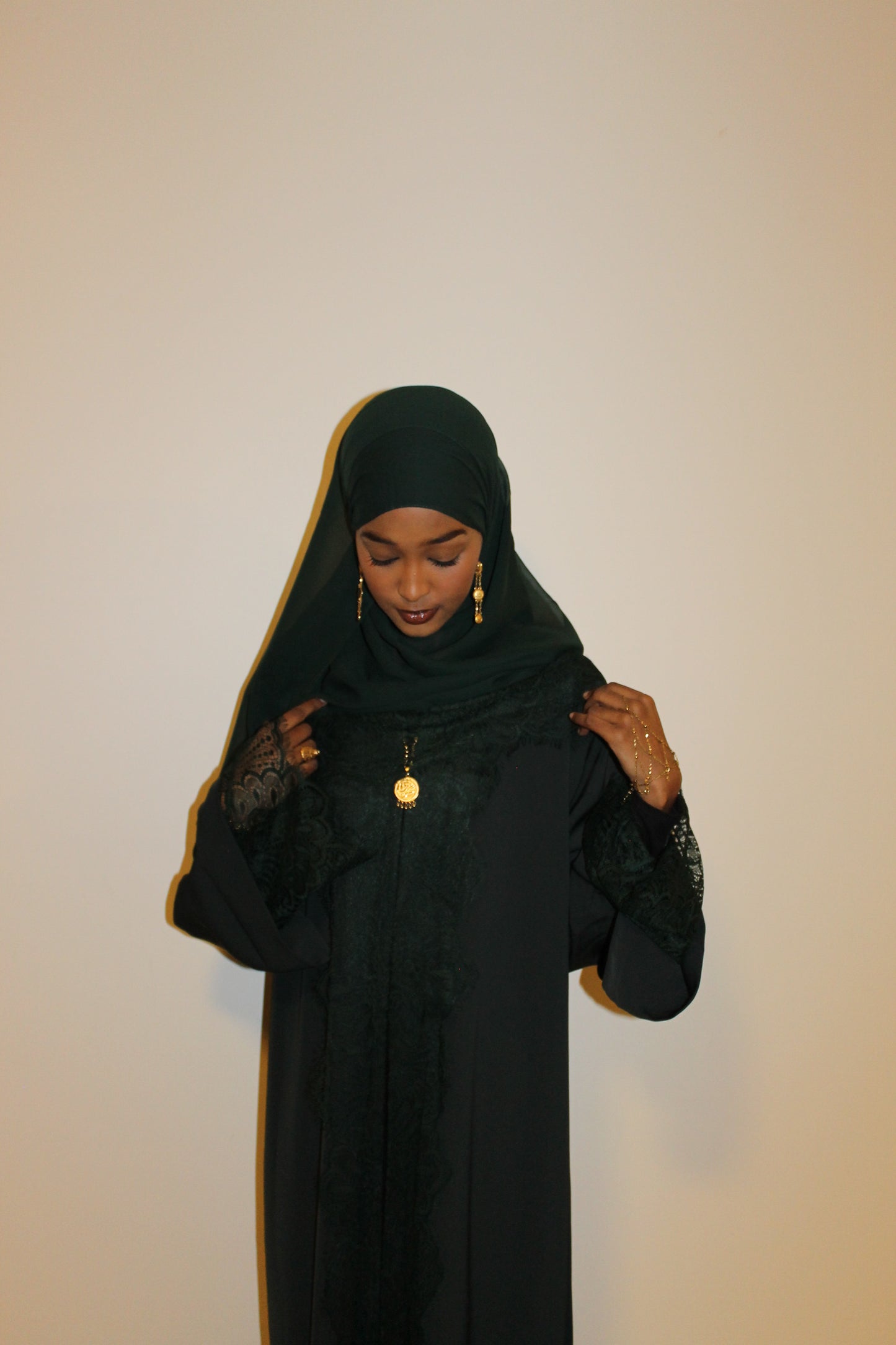 Forest green-open abaya