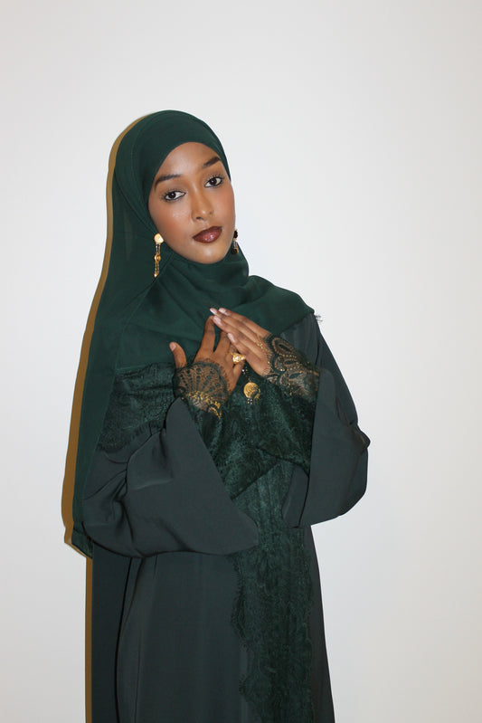 Forest green-open abaya