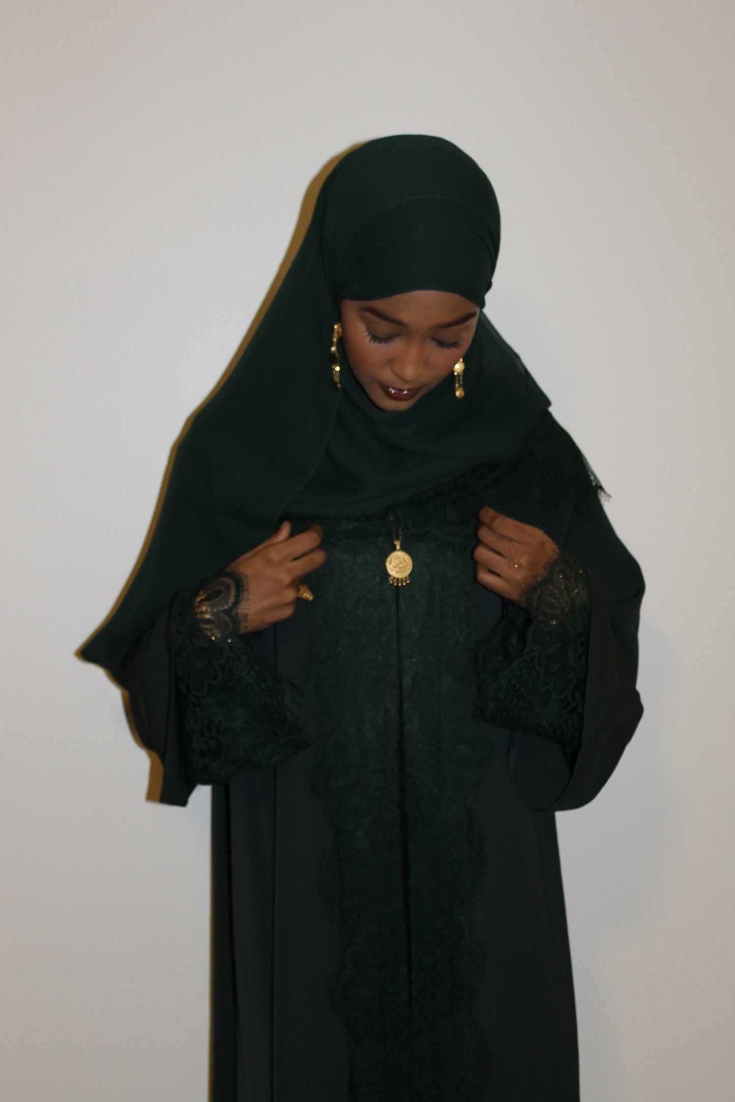 Forest green-open abaya